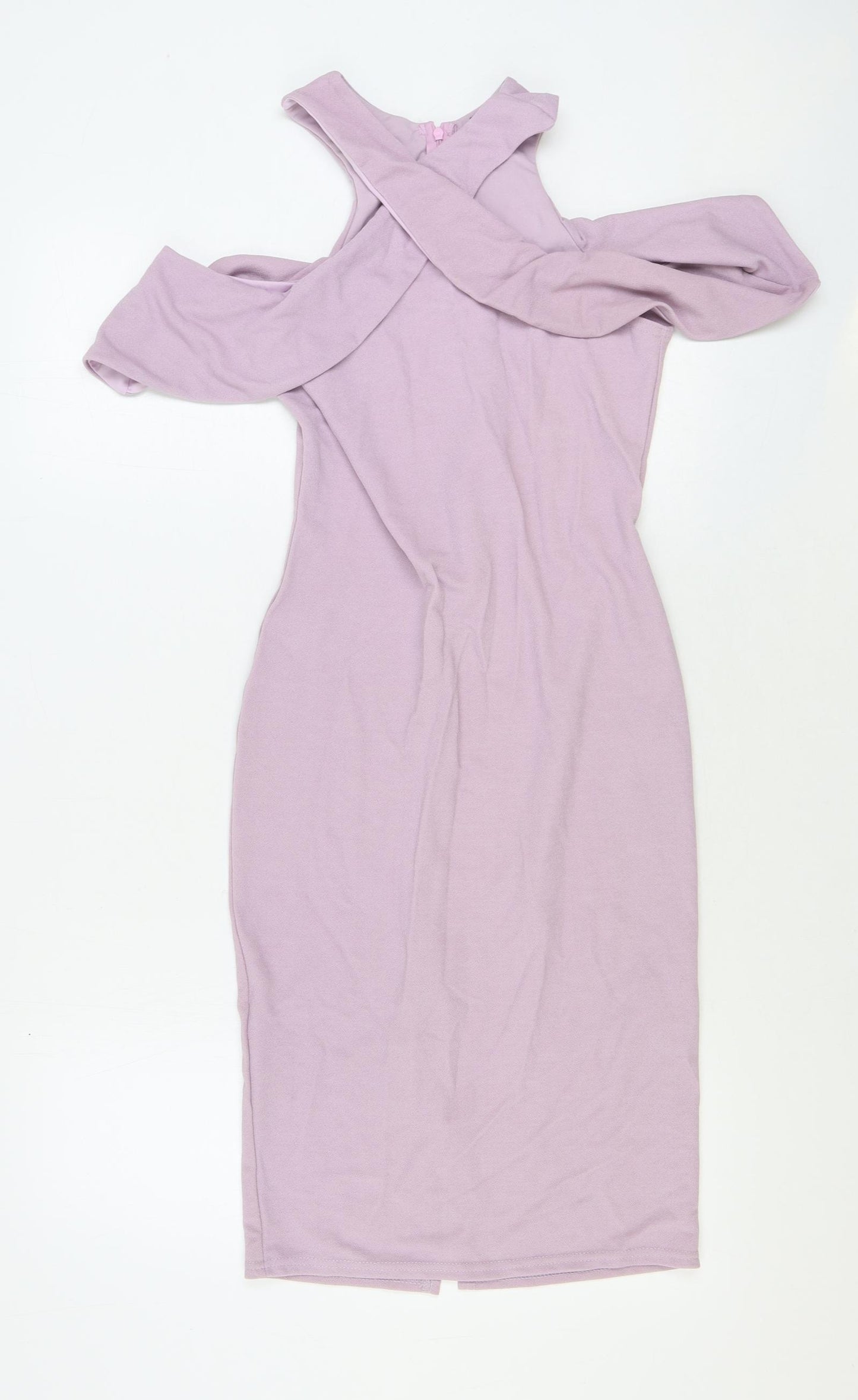 Missguided Womens Purple Polyester Bodycon Size 12 V-Neck Zip - Cold Shoulder