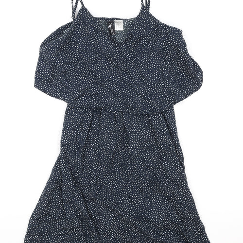 H&M Womens Black Geometric Viscose Tank Dress Size 6 V-Neck Pullover
