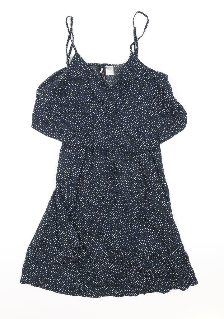 H&M Womens Black Geometric Viscose Tank Dress Size 6 V-Neck Pullover