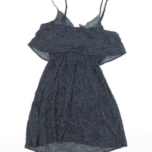 H&M Womens Black Geometric Viscose Tank Dress Size 6 V-Neck Pullover