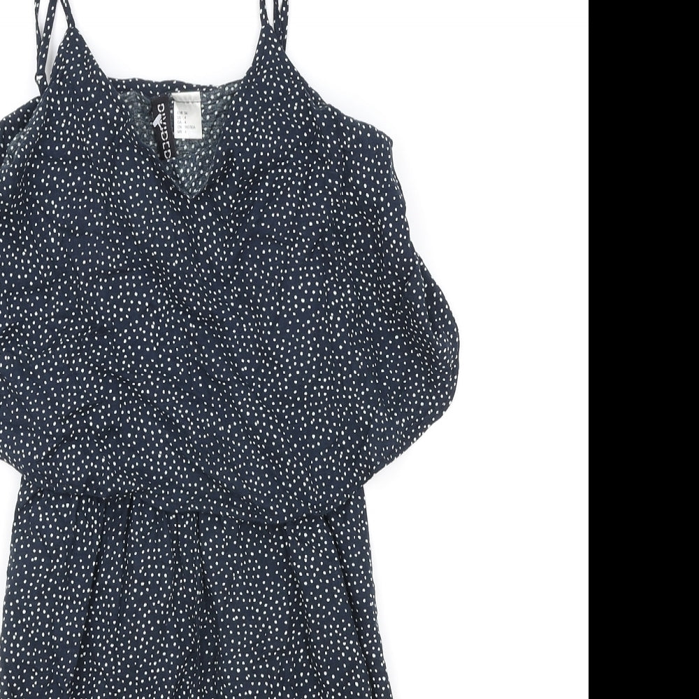 H&M Womens Black Geometric Viscose Tank Dress Size 6 V-Neck Pullover
