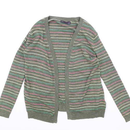 Marks and Spencer Womens Green V-Neck Striped Acrylic Cardigan Jumper Size S