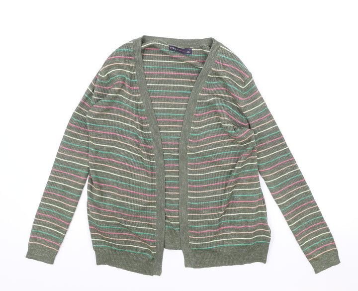 Marks and Spencer Womens Green V-Neck Striped Acrylic Cardigan Jumper Size S