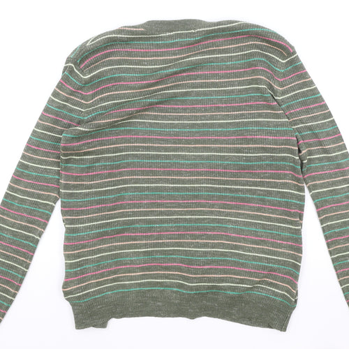 Marks and Spencer Womens Green V-Neck Striped Acrylic Cardigan Jumper Size S