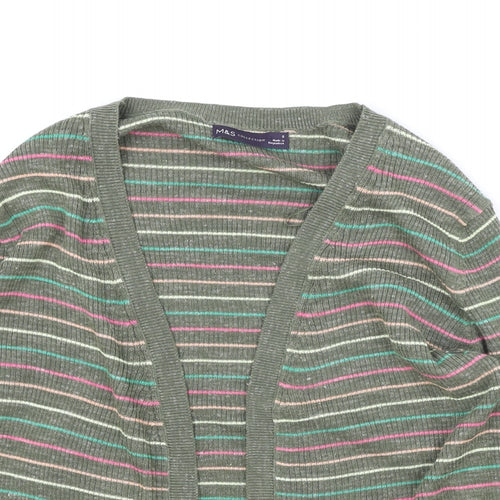 Marks and Spencer Womens Green V-Neck Striped Acrylic Cardigan Jumper Size S