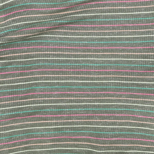 Marks and Spencer Womens Green V-Neck Striped Acrylic Cardigan Jumper Size S