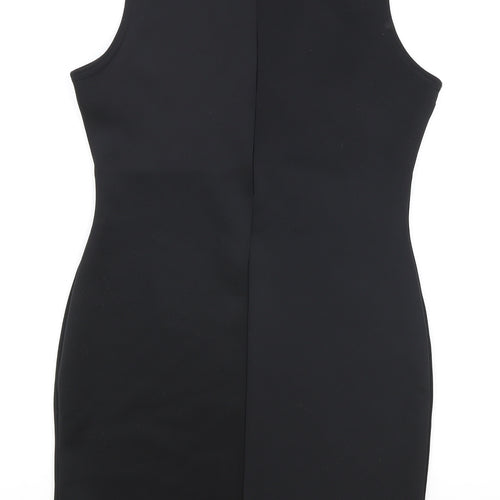 Missguided Womens Black Polyester A-Line Size 10 V-Neck Zip