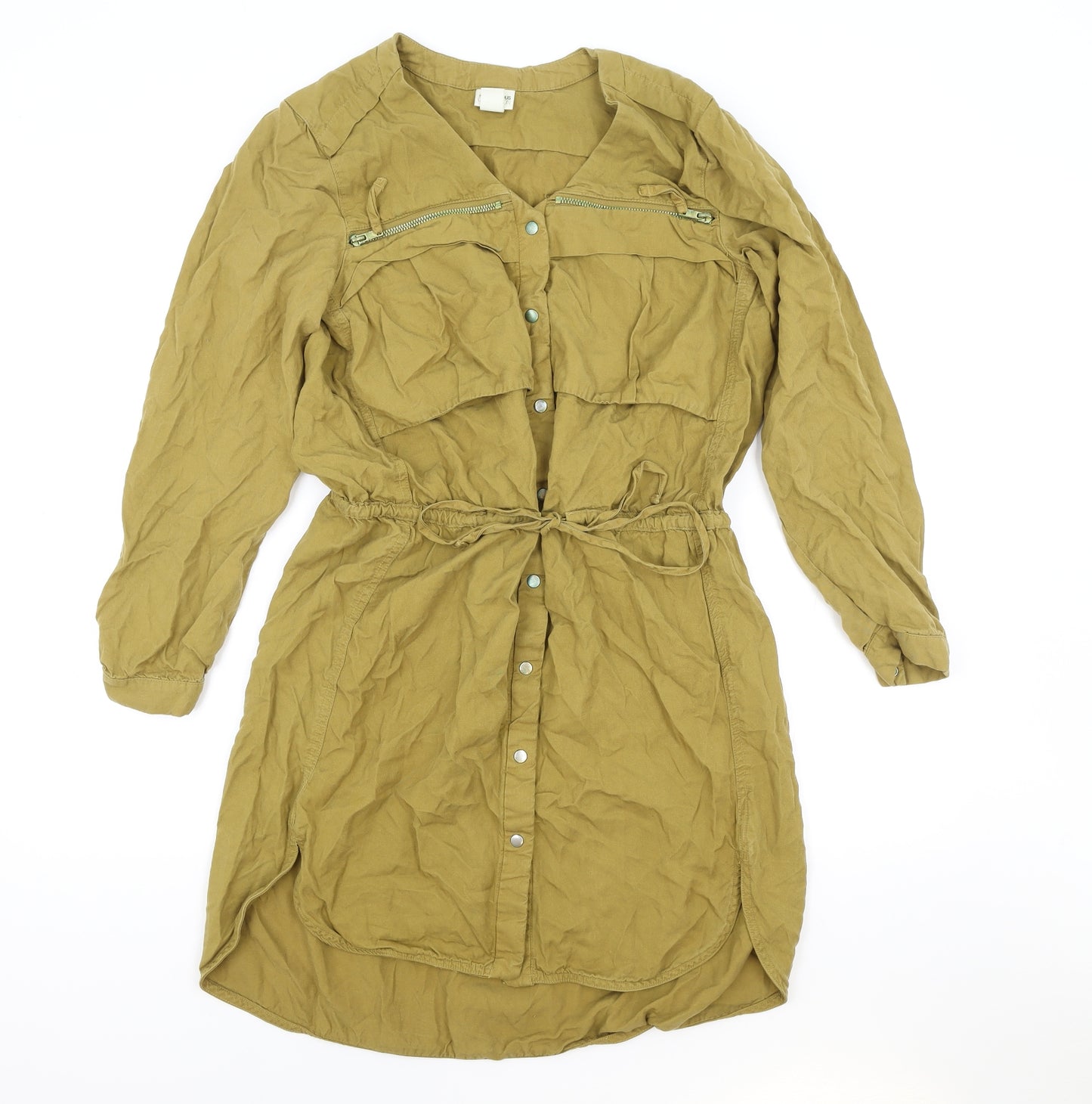 H&M Womens Brown Lyocell A-Line Size 10 V-Neck Snap