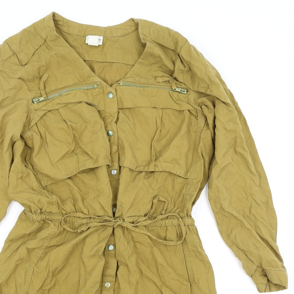 H&M Womens Brown Lyocell A-Line Size 10 V-Neck Snap