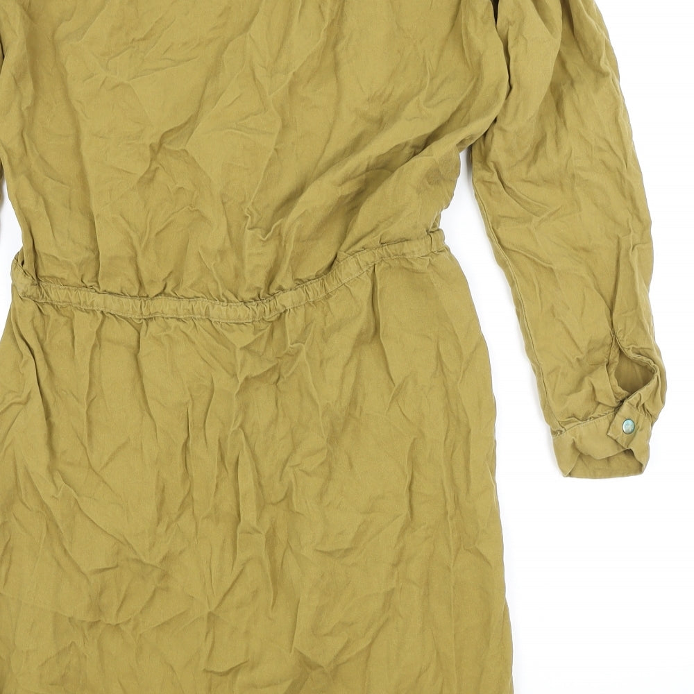 H&M Womens Brown Lyocell A-Line Size 10 V-Neck Snap