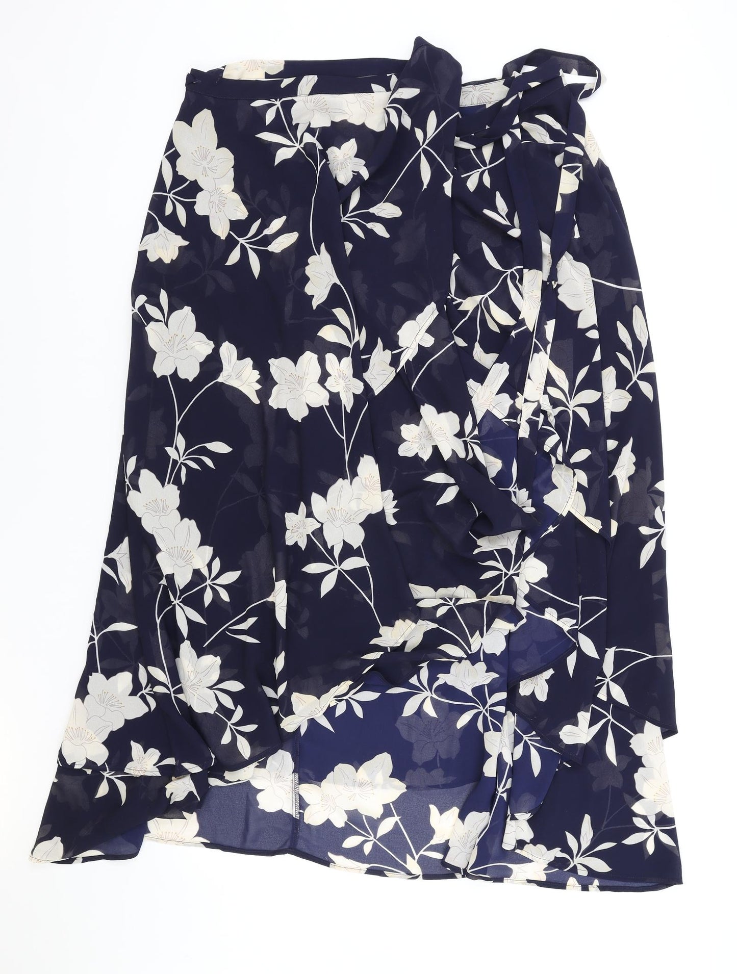 Monsoon Womens Blue Floral Polyester Wrap Skirt Size M Tie