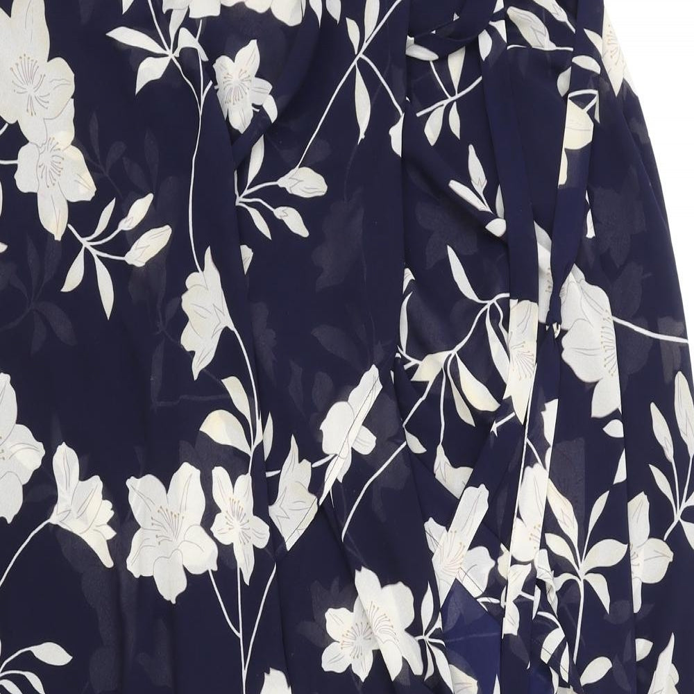 Monsoon Womens Blue Floral Polyester Wrap Skirt Size M Tie