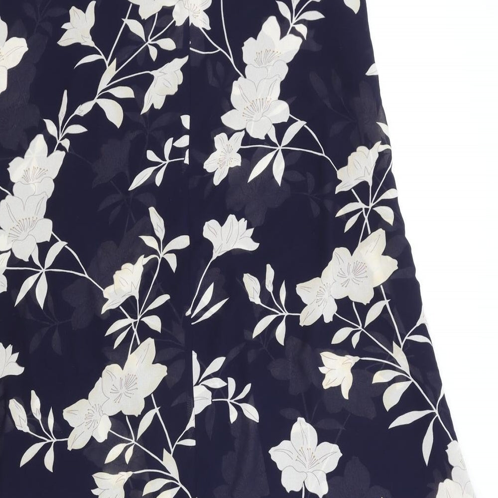 Monsoon Womens Blue Floral Polyester Wrap Skirt Size M Tie