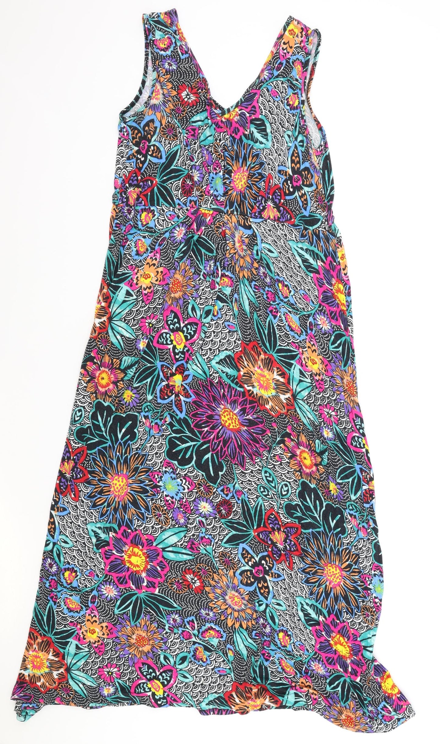 TU Womens Multicoloured Floral Polyester A-Line Size 14 V-Neck Pullover