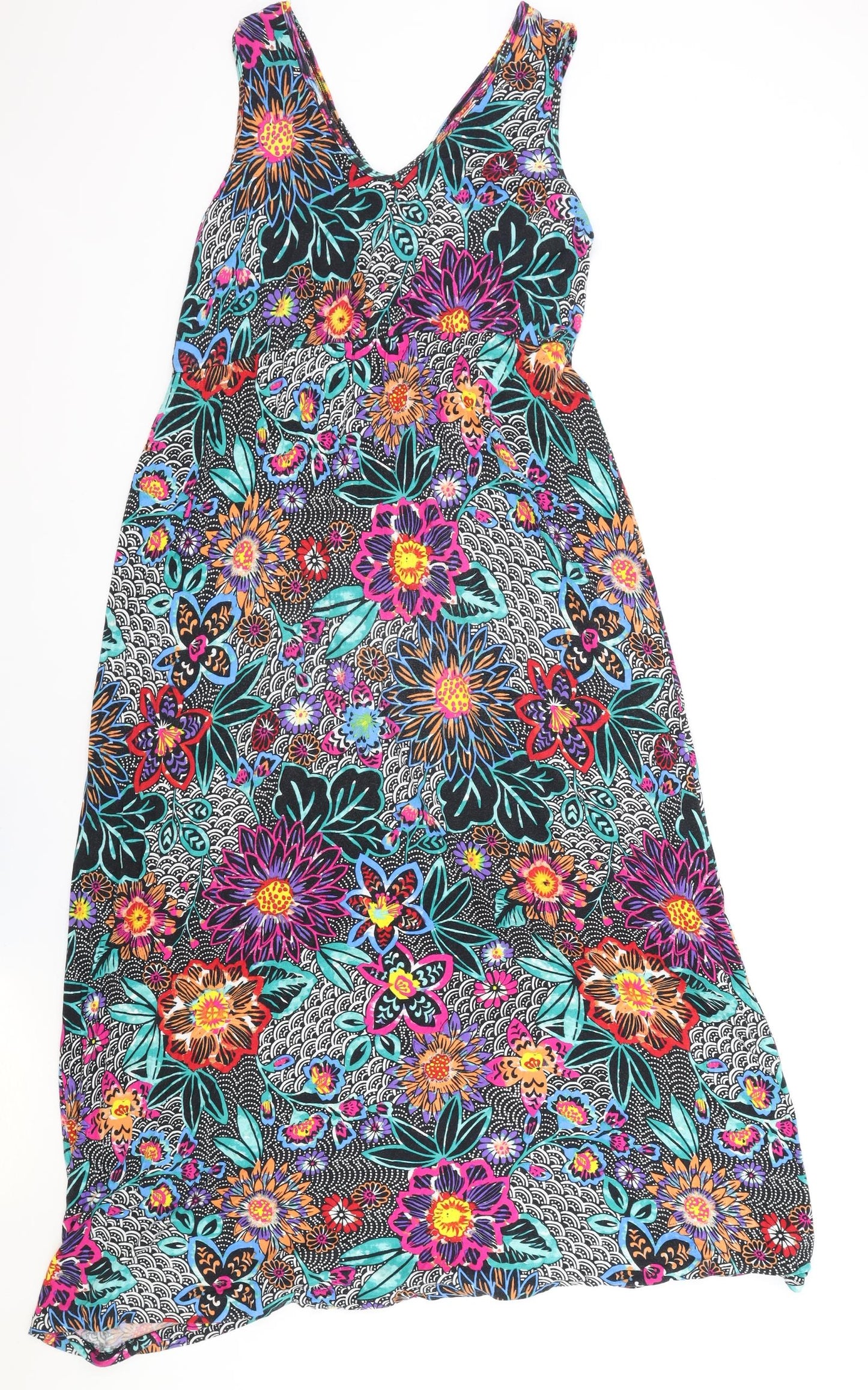 TU Womens Multicoloured Floral Polyester A-Line Size 14 V-Neck Pullover