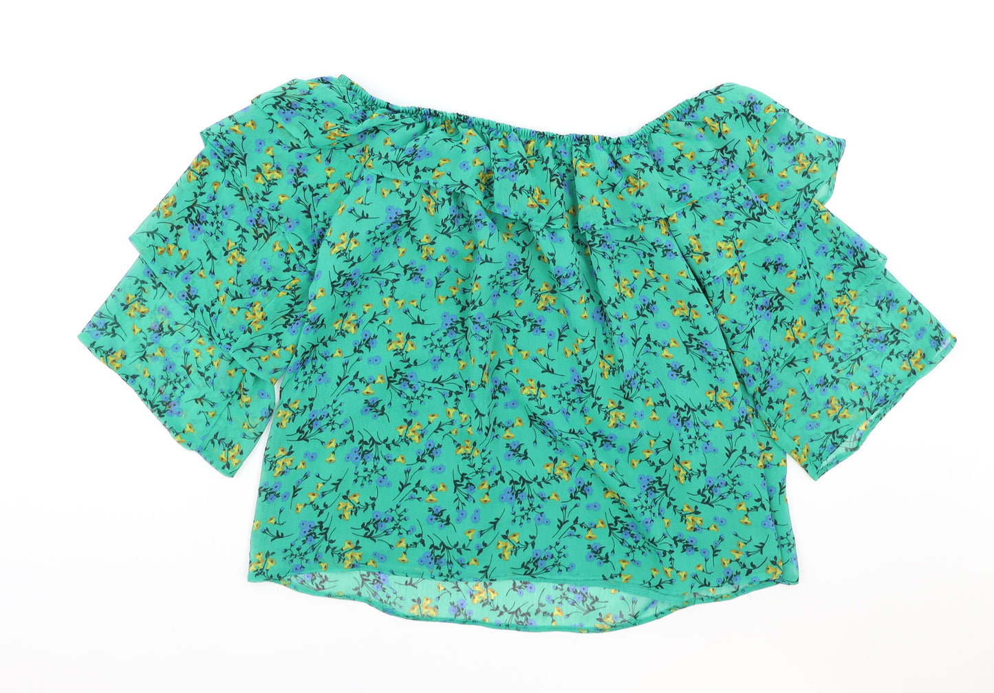 Papaya Womens Green Floral Polyester Basic Blouse Size 12 Boat Neck