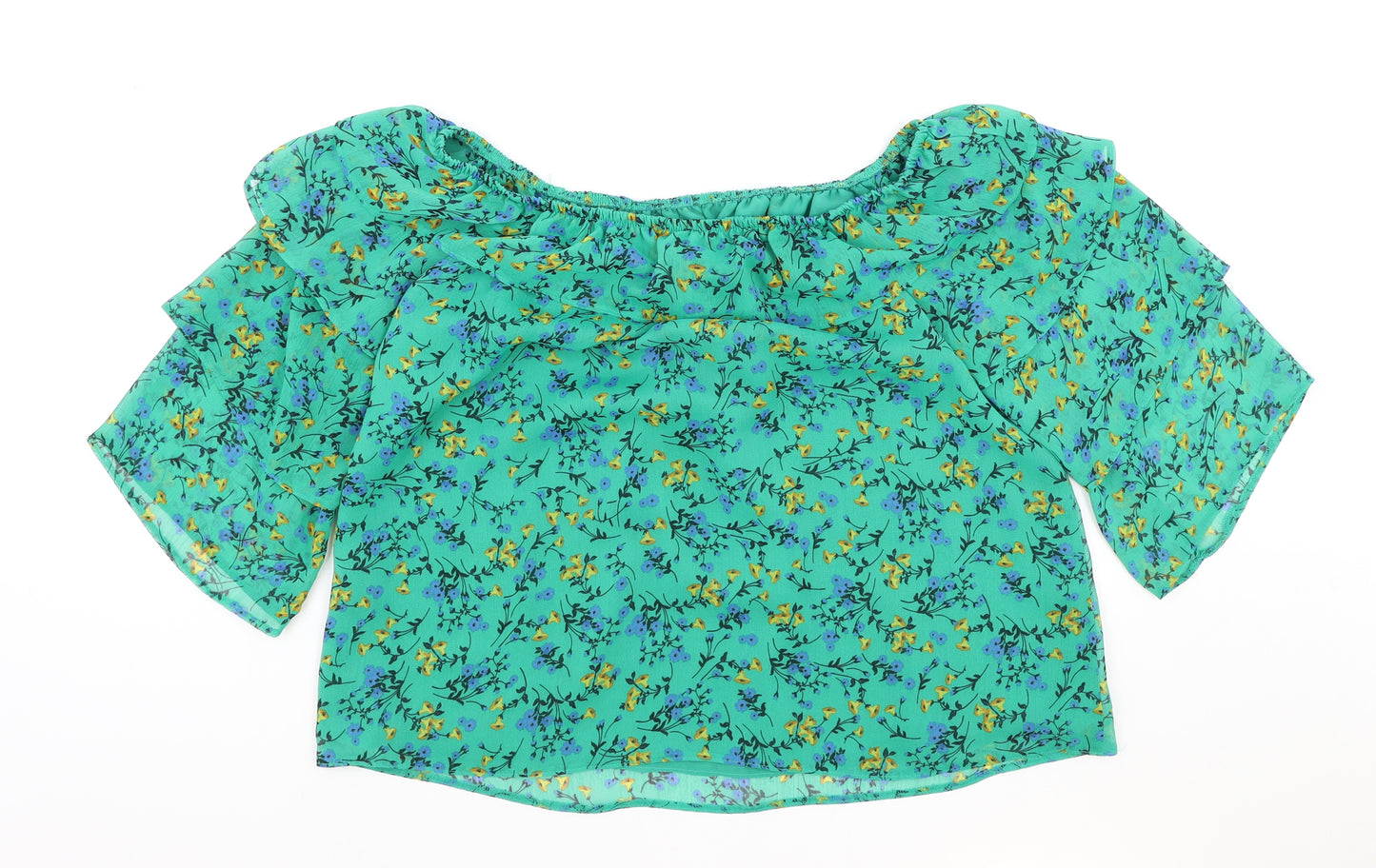 Papaya Womens Green Floral Polyester Basic Blouse Size 12 Boat Neck