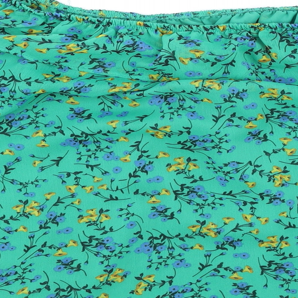 Papaya Womens Green Floral Polyester Basic Blouse Size 12 Boat Neck