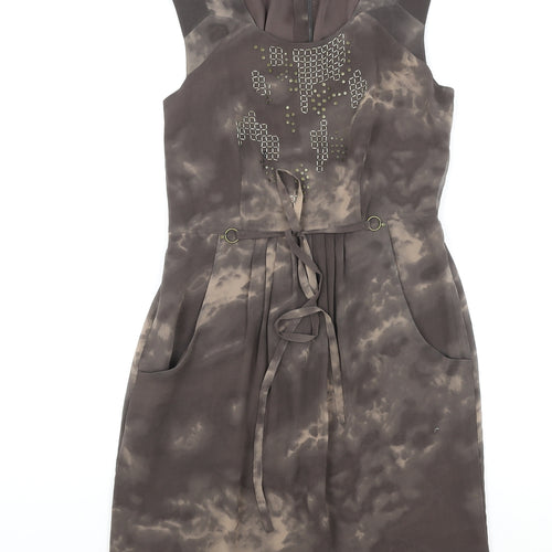Marks and Spencer Womens Brown Polyester A-Line Size 8 Scoop Neck Zip