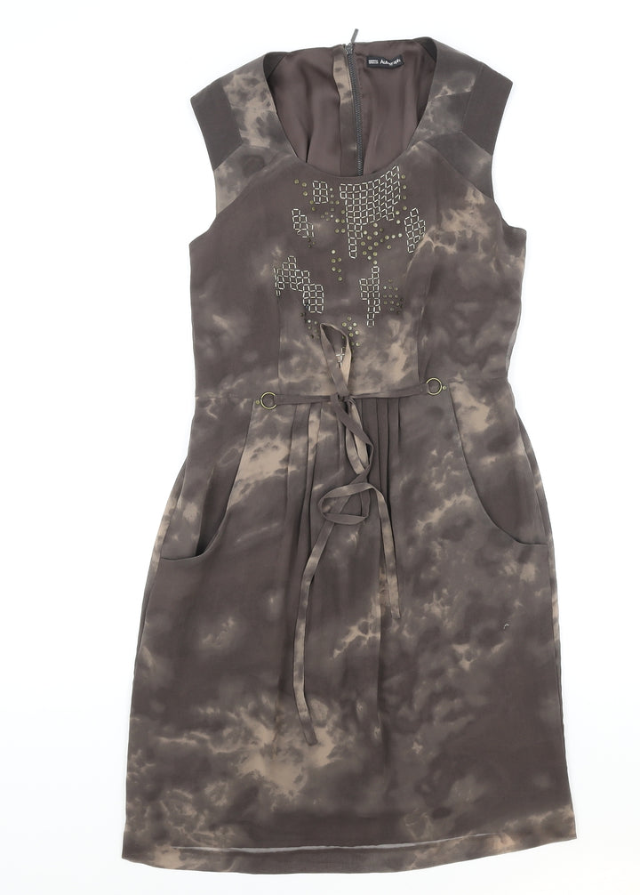 Marks and Spencer Womens Brown Polyester A-Line Size 8 Scoop Neck Zip