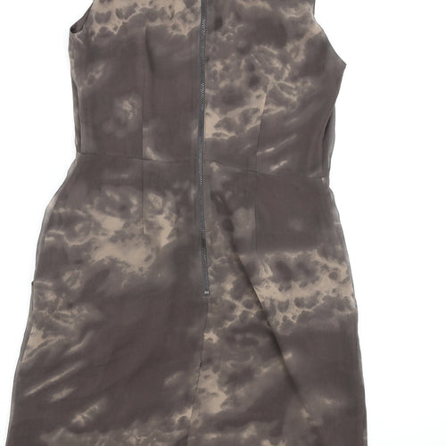 Marks and Spencer Womens Brown Polyester A-Line Size 8 Scoop Neck Zip