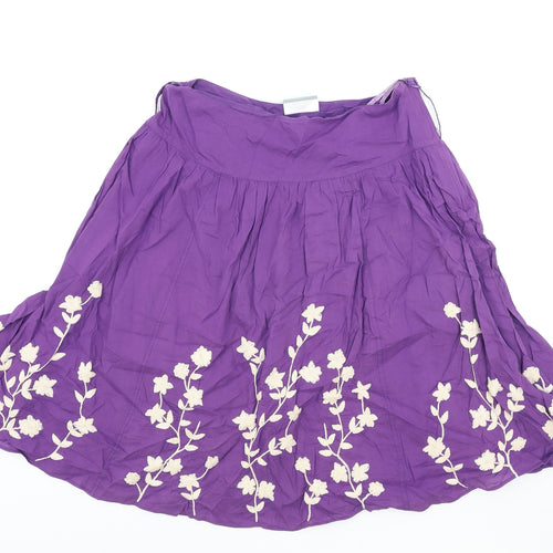 Wallis Womens Purple Floral Cotton Swing Skirt Size 10 Zip