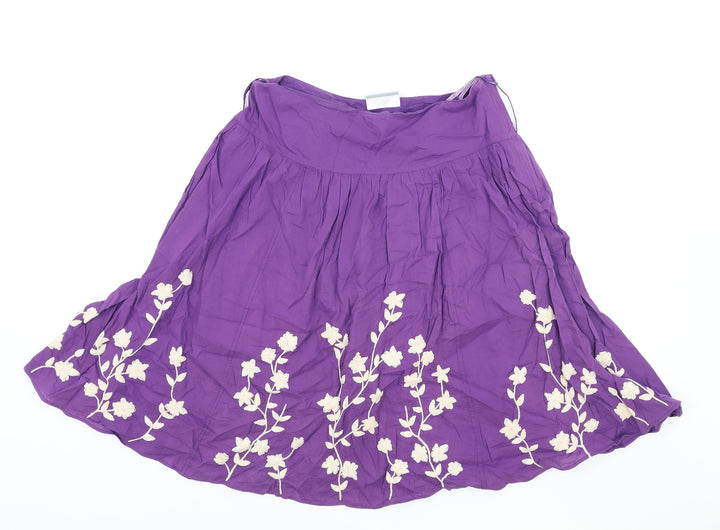 Wallis Womens Purple Floral Cotton Swing Skirt Size 10 Zip