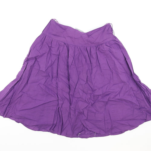 Wallis Womens Purple Floral Cotton Swing Skirt Size 10 Zip