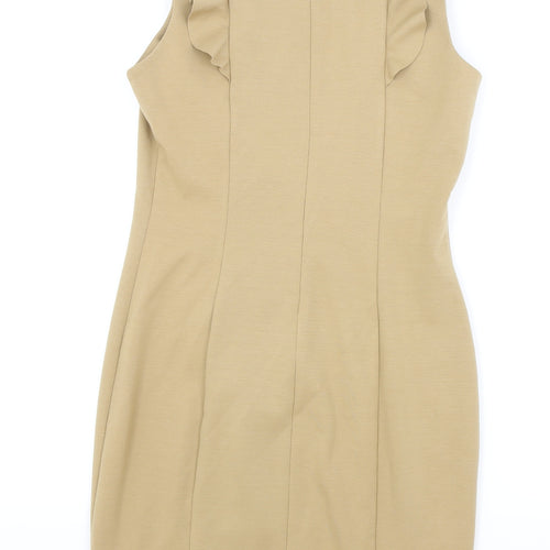 Oasis Womens Brown Polyester Pencil Dress Size 12 Round Neck Zip