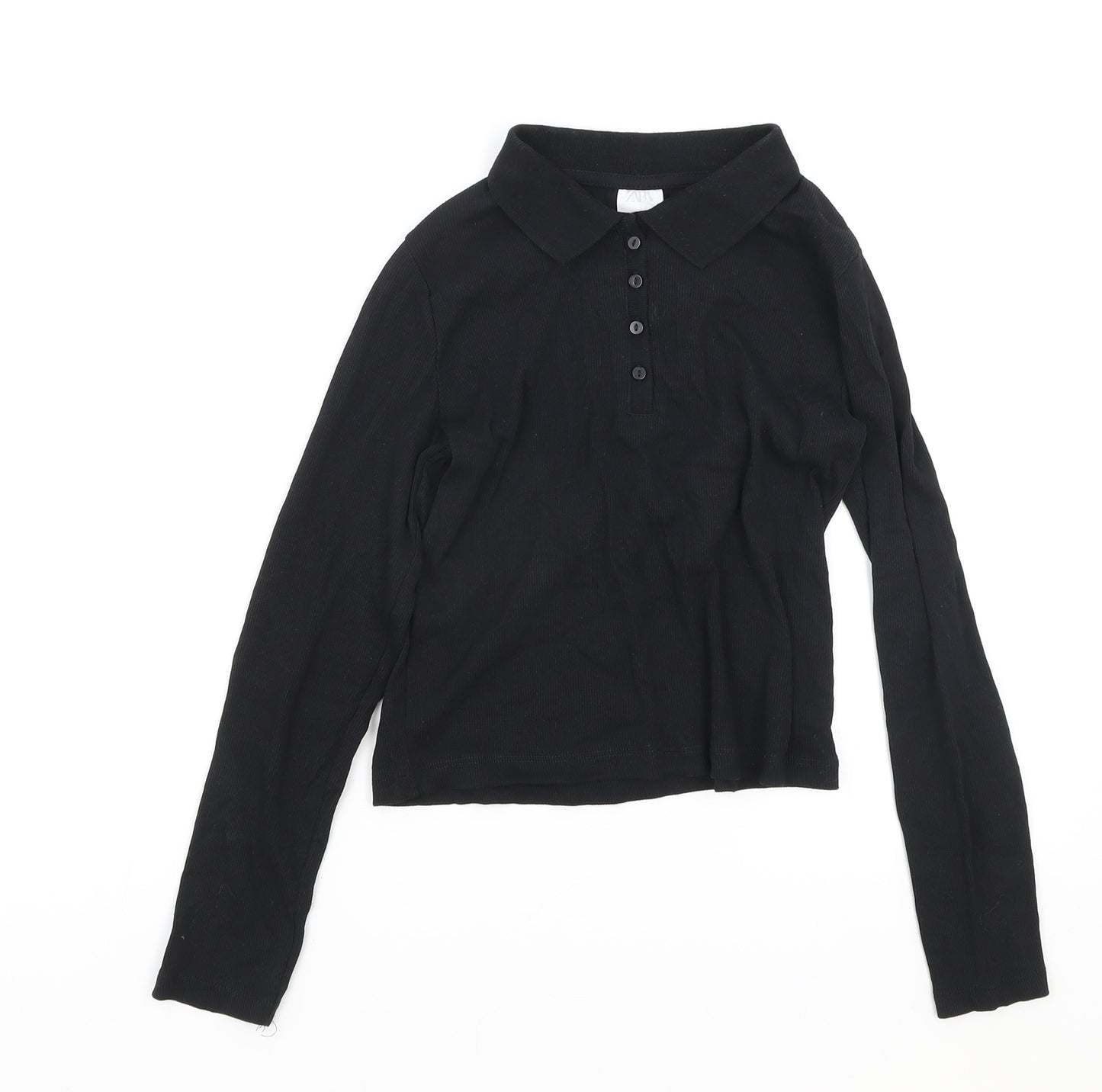Zara Womens Black Polyester Basic Button-Up Size 10 V-Neck