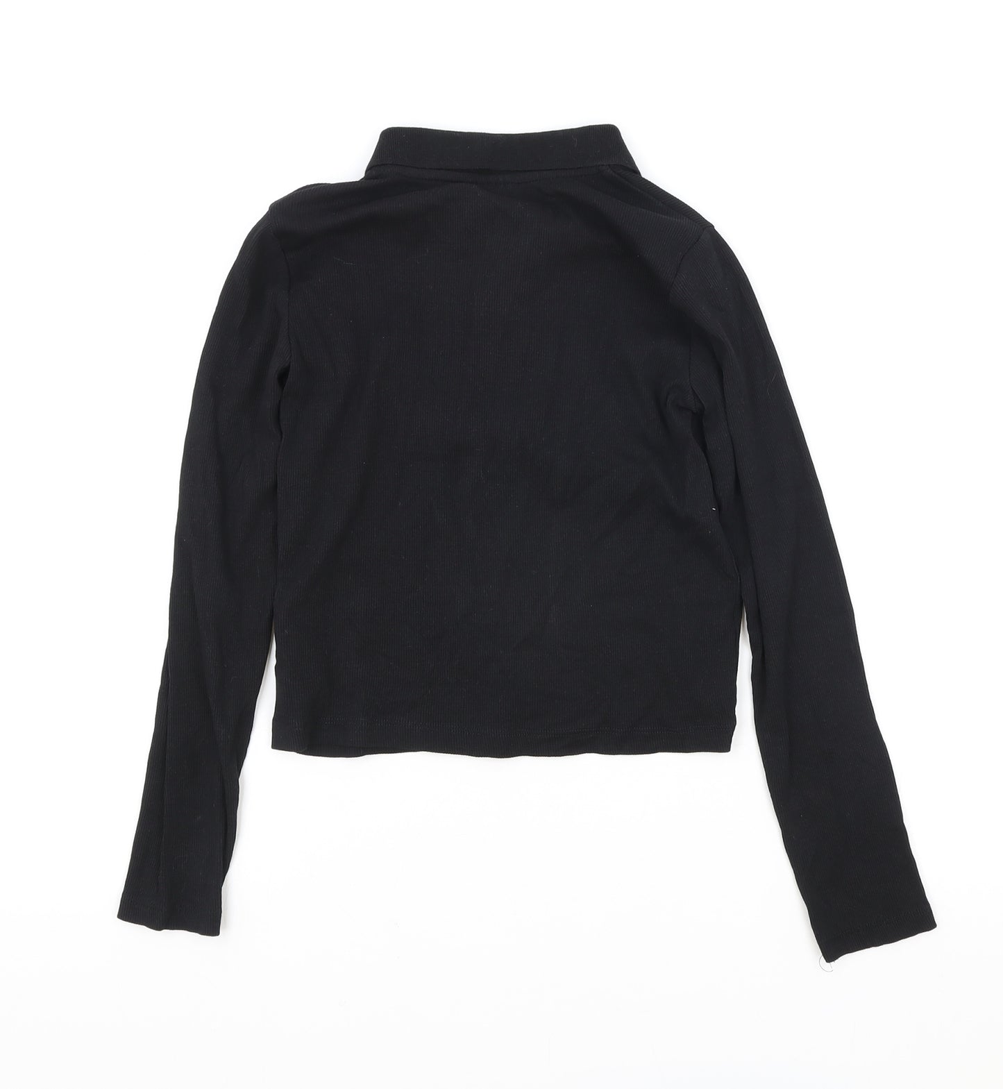 Zara Womens Black Polyester Basic Button-Up Size 10 V-Neck