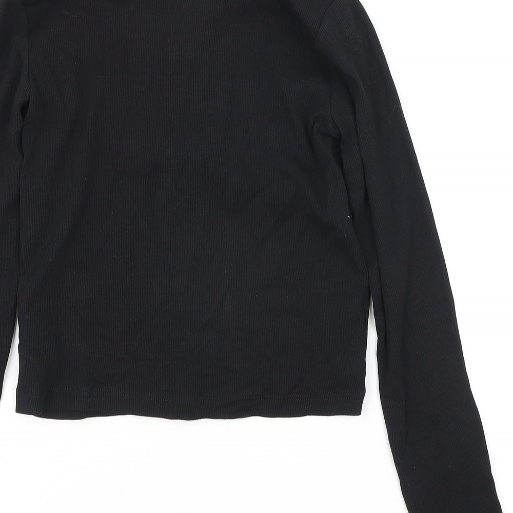 Zara Womens Black Polyester Basic Button-Up Size 10 V-Neck