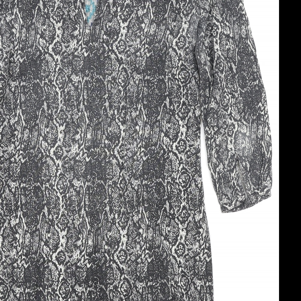 Ecote Womens Grey Animal Print Rayon Shift Size S Round Neck Button - Snake Print