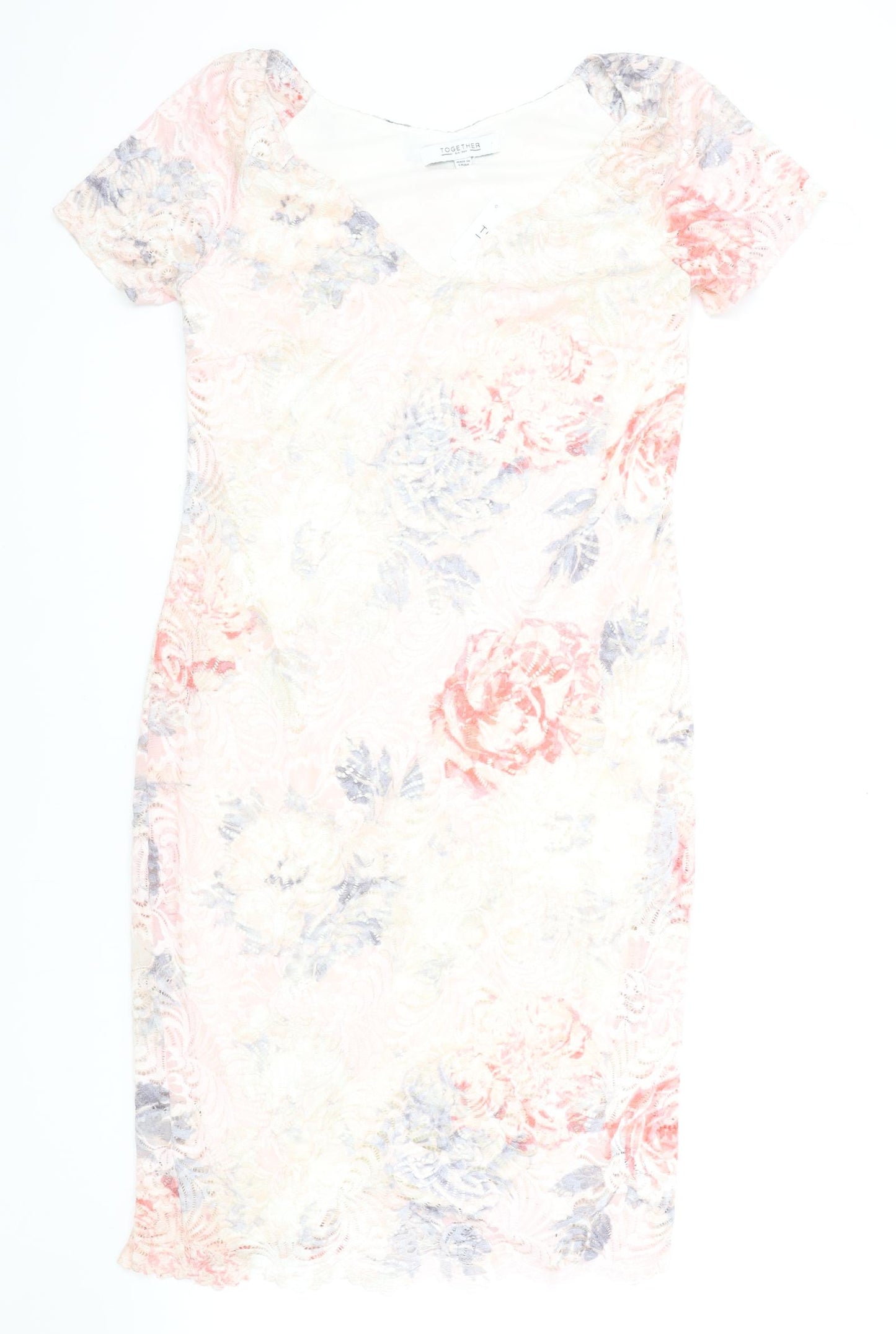 Together Womens Pink Floral Polyester Pencil Dress Size 10 V-Neck Pullover