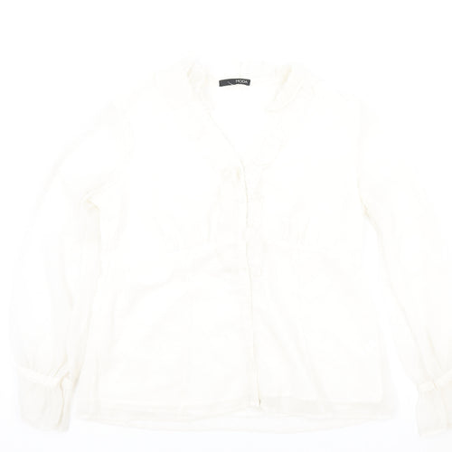 Moda Womens Ivory Polyester Basic Button-Up Size 16 V-Neck