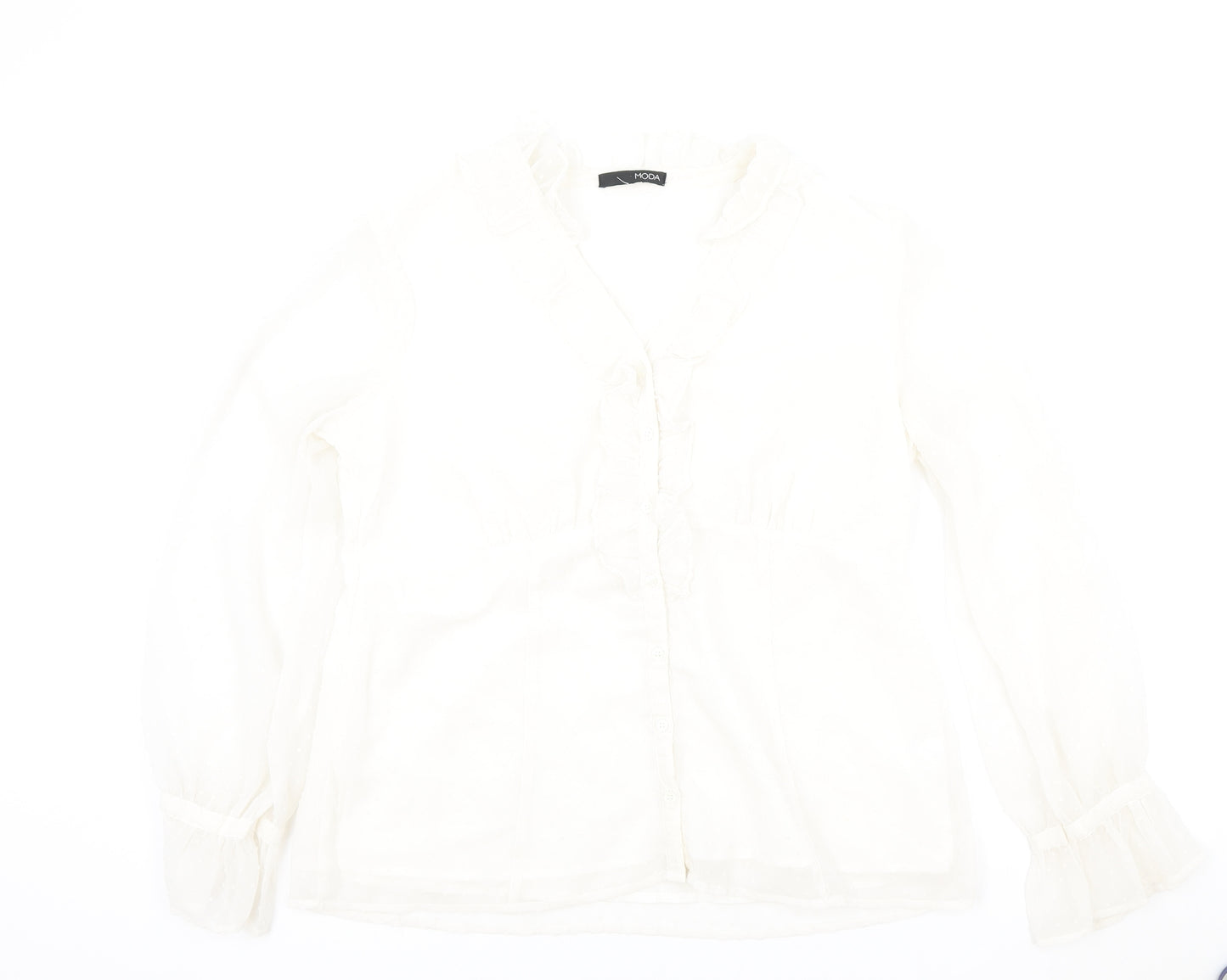 Moda Womens Ivory Polyester Basic Button-Up Size 16 V-Neck