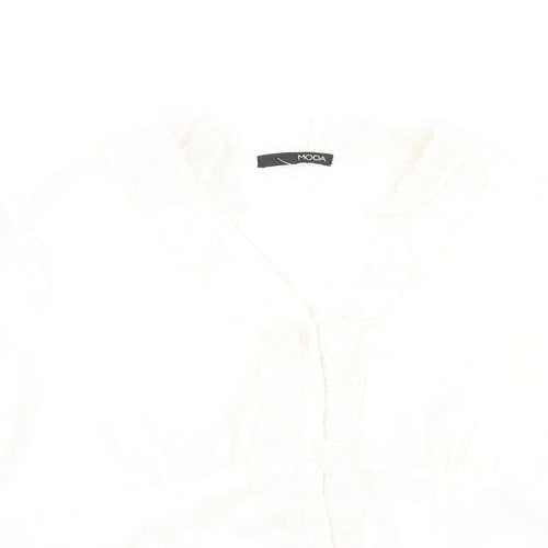 Moda Womens Ivory Polyester Basic Button-Up Size 16 V-Neck