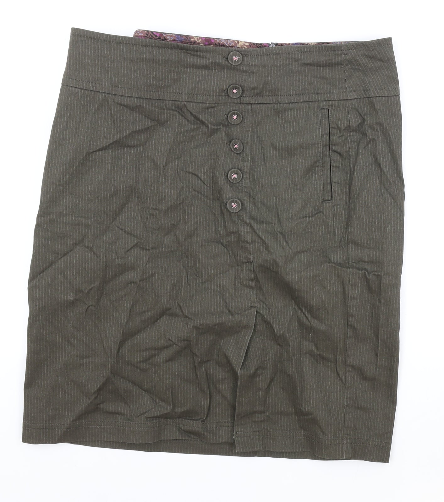 Laura Ashley Womens Green Cotton Straight & Pencil Skirt Size 16 Button