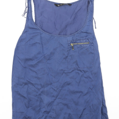 Zara Womens Blue Polyester Basic Tank Size M Scoop Neck