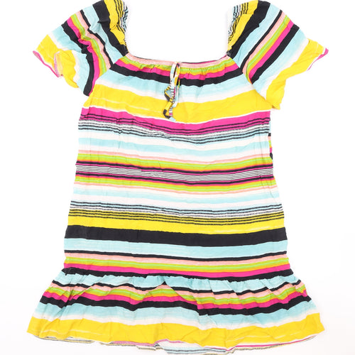 Matalan Womens Multicoloured Striped Viscose A-Line Size 10 Square Neck Pullover