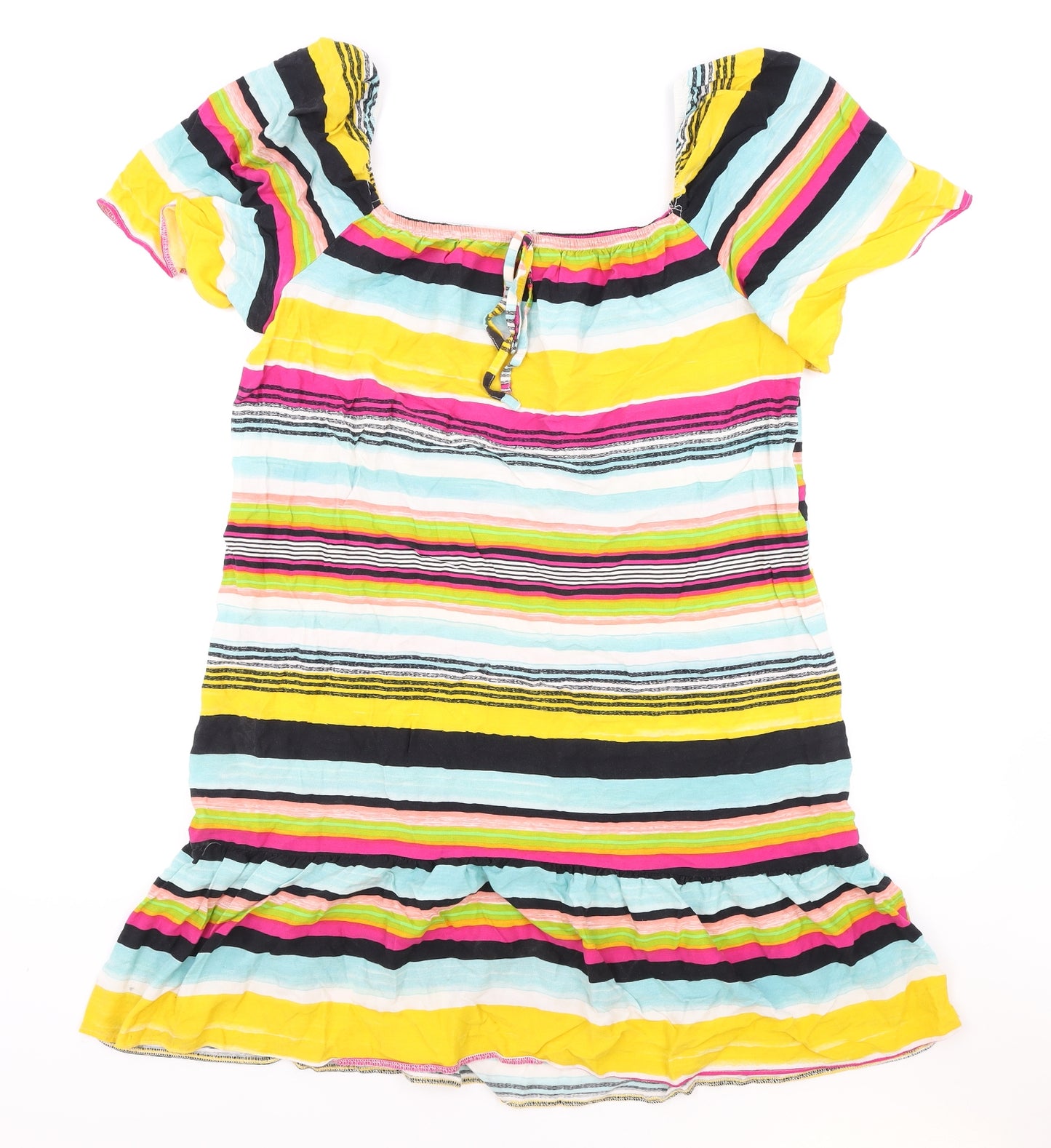 Matalan Womens Multicoloured Striped Viscose A-Line Size 10 Square Neck Pullover