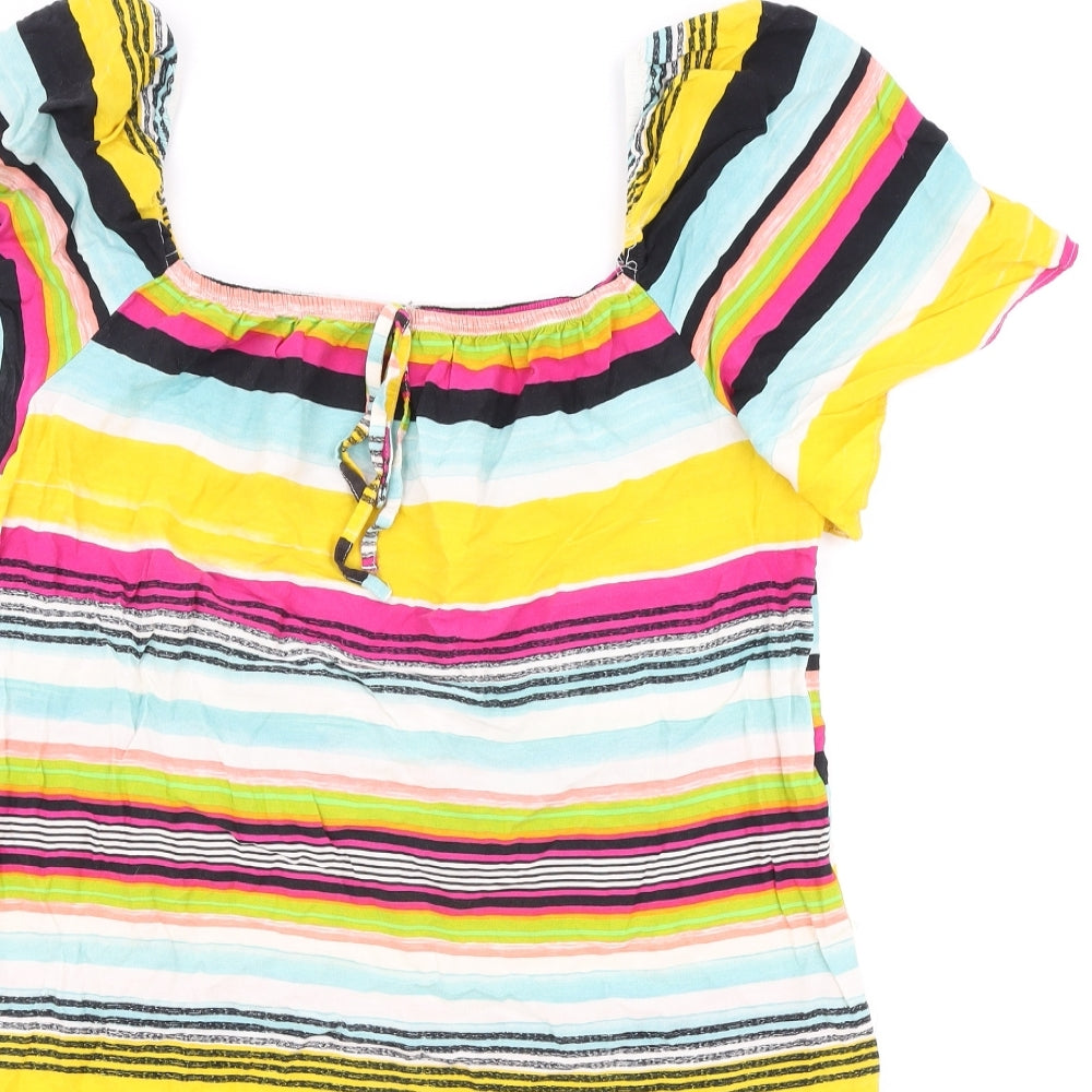 Matalan Womens Multicoloured Striped Viscose A-Line Size 10 Square Neck Pullover