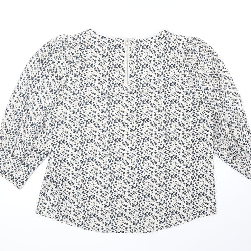 Mellóday Womens Beige Geometric Polyester Basic Blouse Size XL Boat Neck - Puff Sleeve