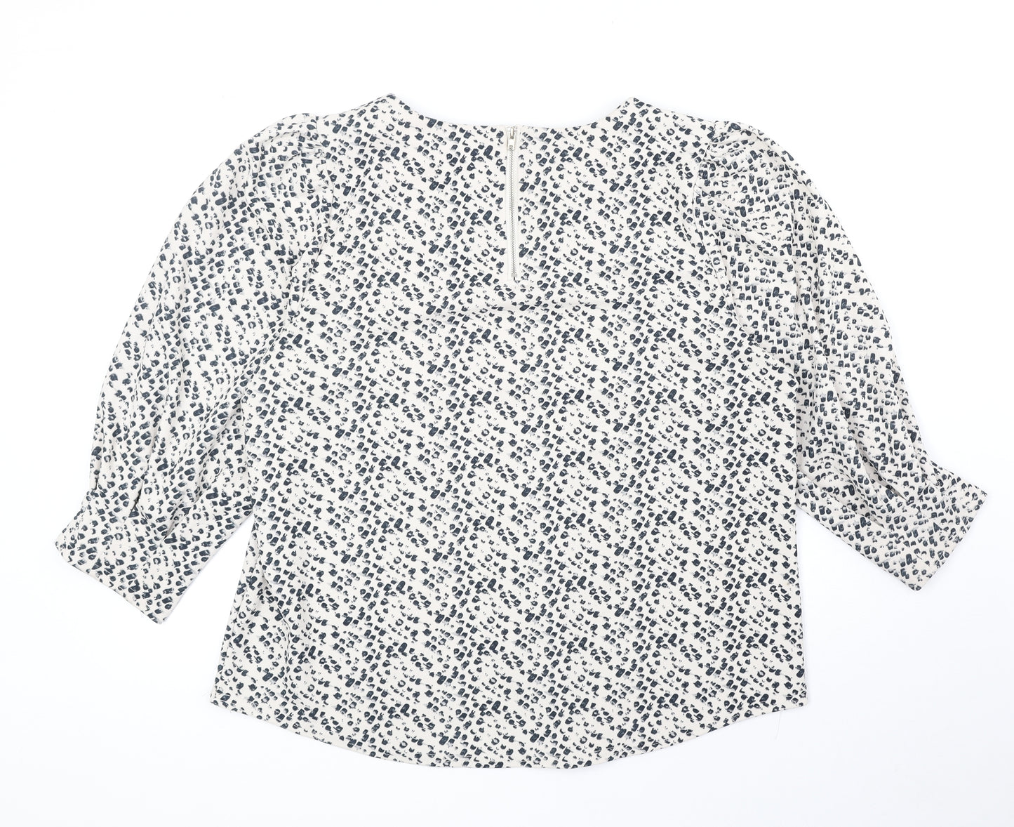 Mellóday Womens Beige Geometric Polyester Basic Blouse Size XL Boat Neck - Puff Sleeve