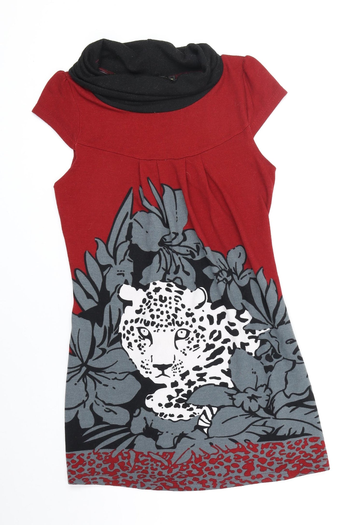 Pussycat London Womens Red Polyester Tunic Blouse Size M Roll Neck - Leopard