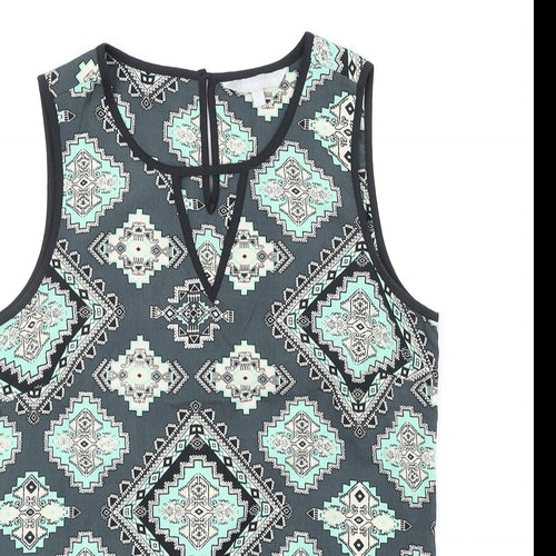 Red Herring Womens Green Geometric Polyester Basic Tank Size 10 Scoop Neck