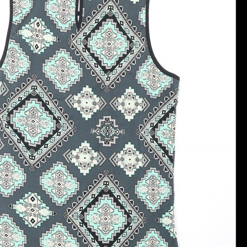 Red Herring Womens Green Geometric Polyester Basic Tank Size 10 Scoop Neck