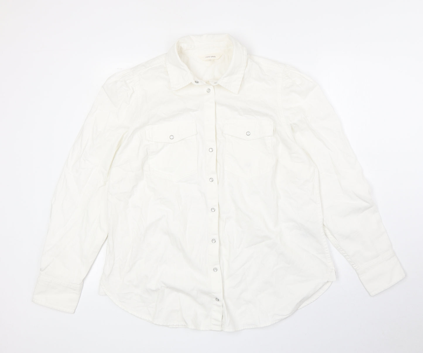 Per Una Womens White 100% Cotton Basic Button-Up Size 16 Collared