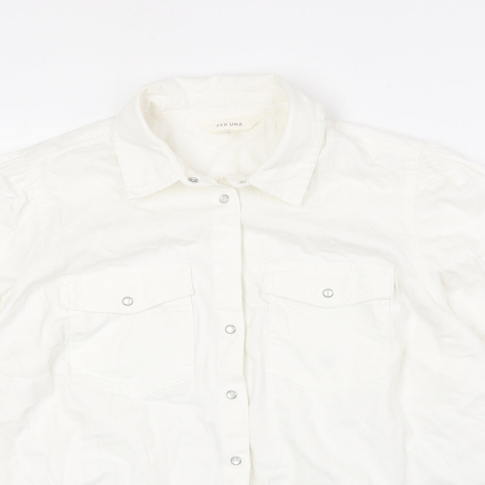 Per Una Womens White 100% Cotton Basic Button-Up Size 16 Collared