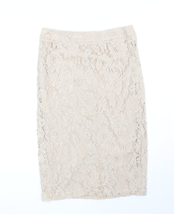 Bourne Womens Beige Floral Polyester Straight & Pencil Skirt Size 10 Zip